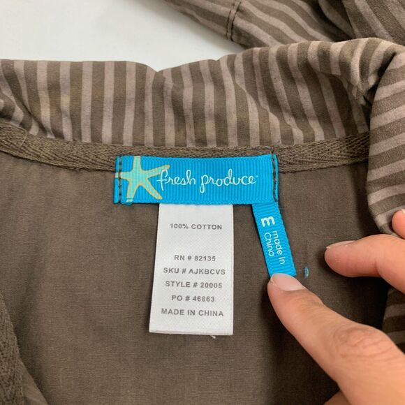 Fresh Produce Shirt Women Medium Chocolate Pinstriped Snap Buttons Gathered Back - Picture 7 of 10